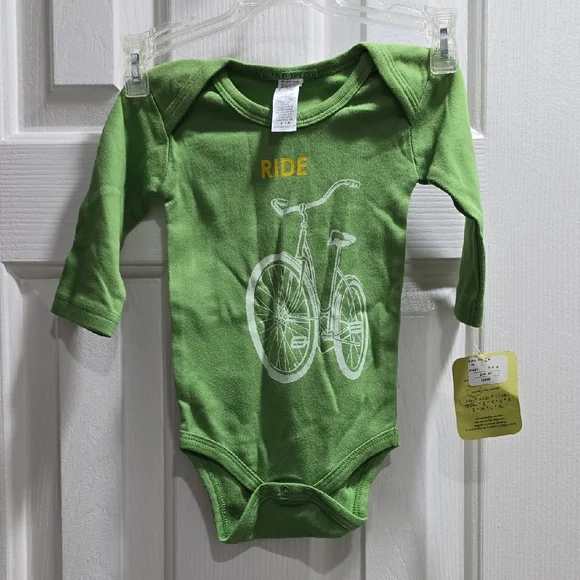 ALittleLark Green Bicycle Print Onesie Baby Size 3-6M - Picture 1 of 8